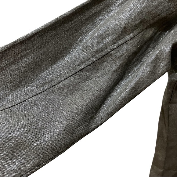 Chico’s 100% Linen Taupe Metallic Open Front Jacket Jeweled Neckline Sz S - Picture 7 of 11